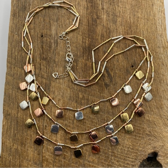 Multi-strand Tri-colored Metallic Beaded  Necklace - Picture 4 of 4